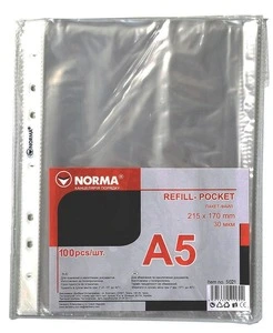 Файл для документів Norma А5 30 мкм. фактура глянец прозорий 100 шт. 5021N (03010420)