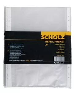 Файл для документів SCHOLZ А4 40 мкм. фактура глянец прозорий 100 шт. (5011)