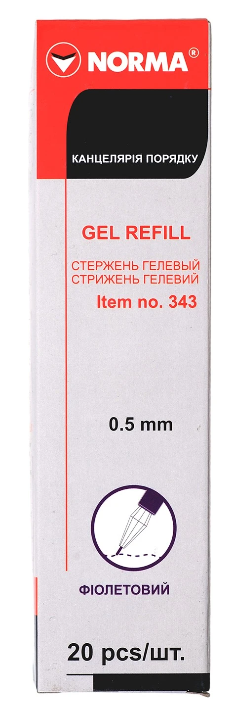 Стержень гелевий 0.5мм, 126мм, наконечник "перо", фіолетовий, Gelios, 343, Norma