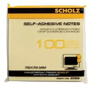 Стікер клейкий SCHOLZ 76х76мм 100арк. жовтий 8068 (02041393)