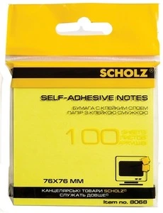 Стікер клейкий SCHOLZ 76х76мм 100арк. неон жовтий 8068 (02041403)