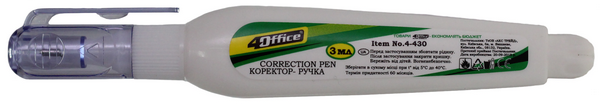 Коректор-ручка 4OFFICE з металевим клапаном 3 мл. 4-430 (04130730)
