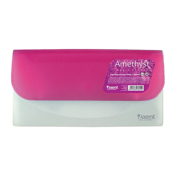 Папка-конверт Axent Amethyst 259х131 мм бузковий напівпрозорий 350 мкм. на 4 відділення (1419-13-A)