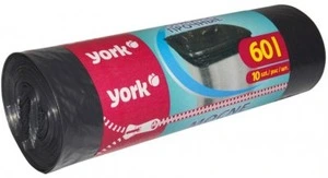 Пакети для сміття York з затяжками 60 л 15 шт  чорний (90670)