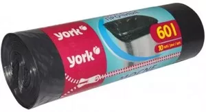 Пакети для сміття York з затяжками 60 л 15 шт  чорний (90670)