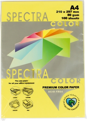 Папір кольоровий Spectra Color Yellow 160 А4 80г/м2 жовтий пастель 100 арк. (16.4189)