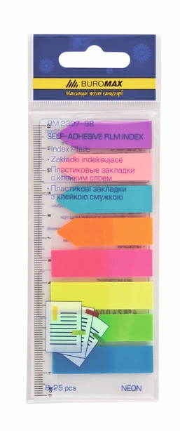 Закладки пластикові з клейким шаром NEON 45x12мм+42x12мм 8х25арк. асорті (BM.2307-98)