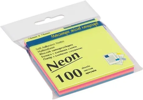 Стікер для нотаток Buromax 76х76мм 4х25 100арк. NEON (BM.2312-97)