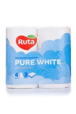 Туалетний папір Ruta Pure White целюлозний 3-х шаровий 4 рул на гільзі білий (7531)