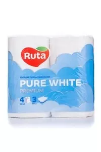 Туалетний папір Ruta Pure White целюлозний 3-х шаровий 4 рул на гільзі білий (7531)