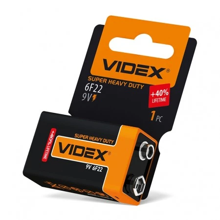 Батарейка крона Videx 6F22/9-volt сольові 9V/360 mAh 1 шт/уп. (291062)