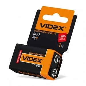 Батарейка крона Videx 6F22/9-volt сольові 9V/360 mAh 1 шт/уп. (291062)