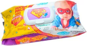 Серветки вологі косметичні Super Aqua Baby економ 120 шт/уп з клапаном  (75139)