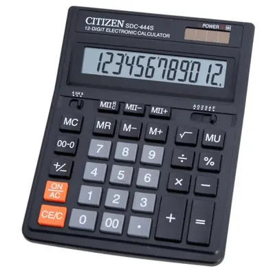 Калькулятор бухгалтерський CiTIZEN SDC-444 S чорний 12-и розрядний 153х199х30 мм (SDC-444S)