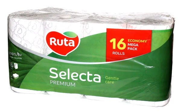 Туалетний папір Ruta Selecta целюлозний 3-х шаровий 16 рул на гільзі білий (8514)