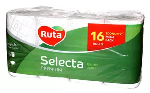 Туалетний папір Ruta Selecta целюлозний 3-х шаровий 16 рул на гільзі білий (8514)