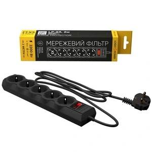 Мережевий фільтр живлення Logic Power LP-X5 Premium, 2м, 5 розеток, чорний, 1,5мм2, 16А
