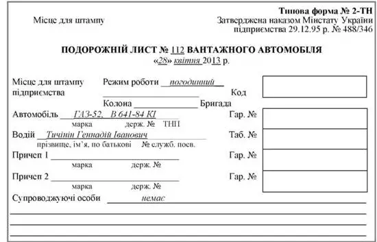 Бланк "Подорожній лист вантажного автомобіля" (ф.№2) А4 офсетний (488/346)
