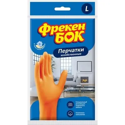 Рукавиці гумові господарські Фрекен Бок помаранчеві L (625028)