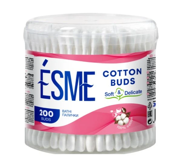 Ватні палички Esme 200 шт в пластиковому стакані  (88.06.008)
