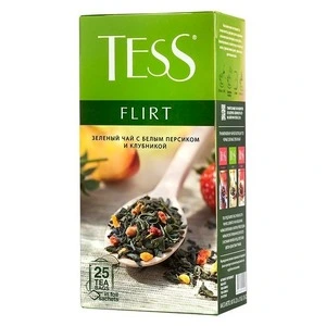 Чай розсипний Tess Flirt зелений з полуницею та ароматом білого персика і полуниці 90г(801940)