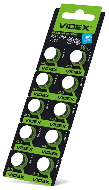 Батарейки Videx AG13/LR44 лужні 1.5 V/158 mAh 10шт/уп (291666)